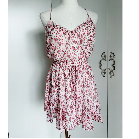 Y2k Floral Print Romper Womens Size Small Red White spaghetti straps Ruffles - Picture 1 of 7